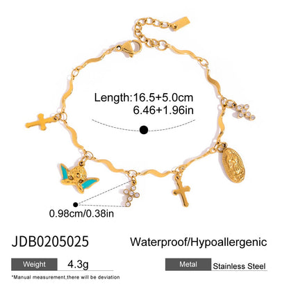 18K Gold Flirt Flower Bow Heart Charm Chain Bracelet Stack