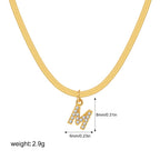 18K Gold Minimalist Glam Herringbone Chain Initial Dainty Necklace