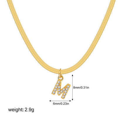 18K Gold Minimalist Glam Herringbone Chain Initial Dainty Necklace