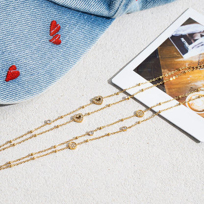 18K Gold Moonkiss Double Chain Heart Dainty Bracelet Stacks