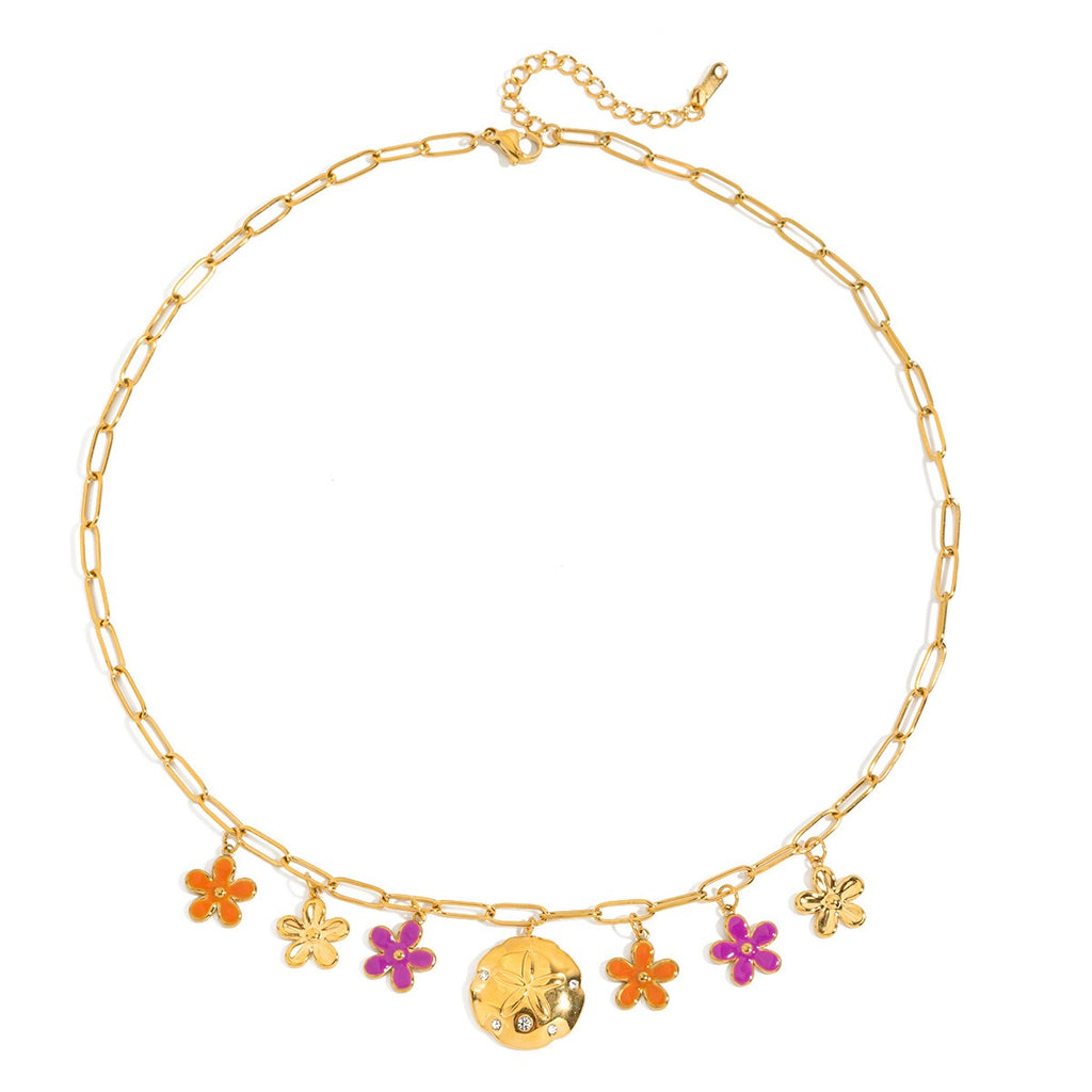 18K Gold Sunset Bloom Flower Charm Necklace