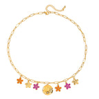 18K Gold Sunset Bloom Flower Charm Necklace