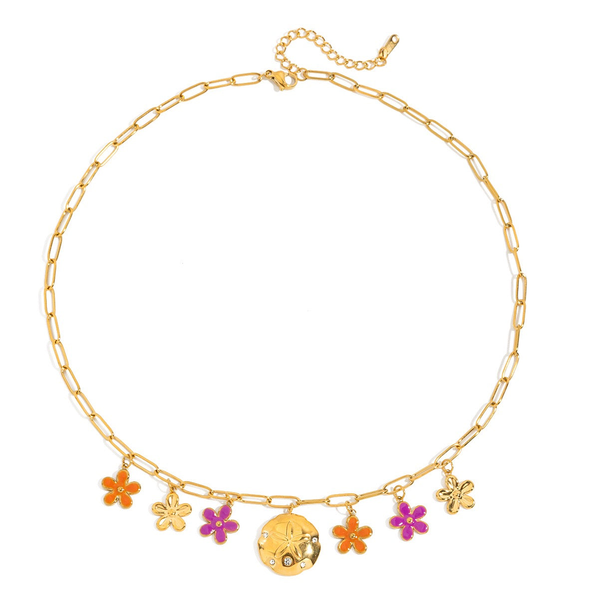 18K Gold Sunset Bloom Flower Charm Necklace