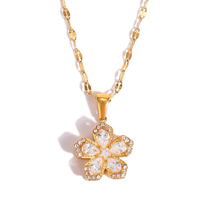 18K Gold Sweet Bloom Spinning Flower Pendant Necklace