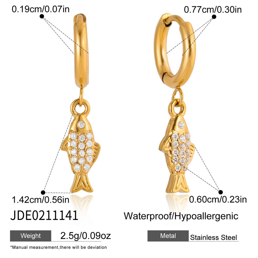 18K Gold Ocean Sparkle Seashell Palm Tree Small Hoop Huggie Earrings with Charm