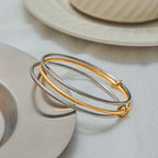 18K Gold and Silver Two Tone Connected Silm Bangle Bracelets Stack