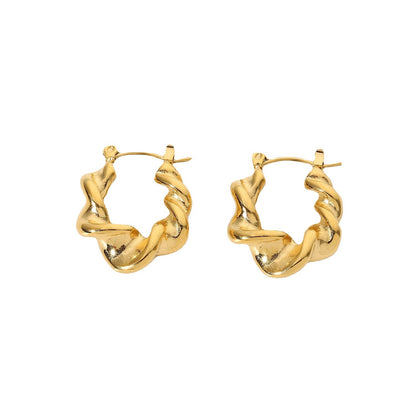 18K Gold Twirl Small Hoop Huggie Earrings