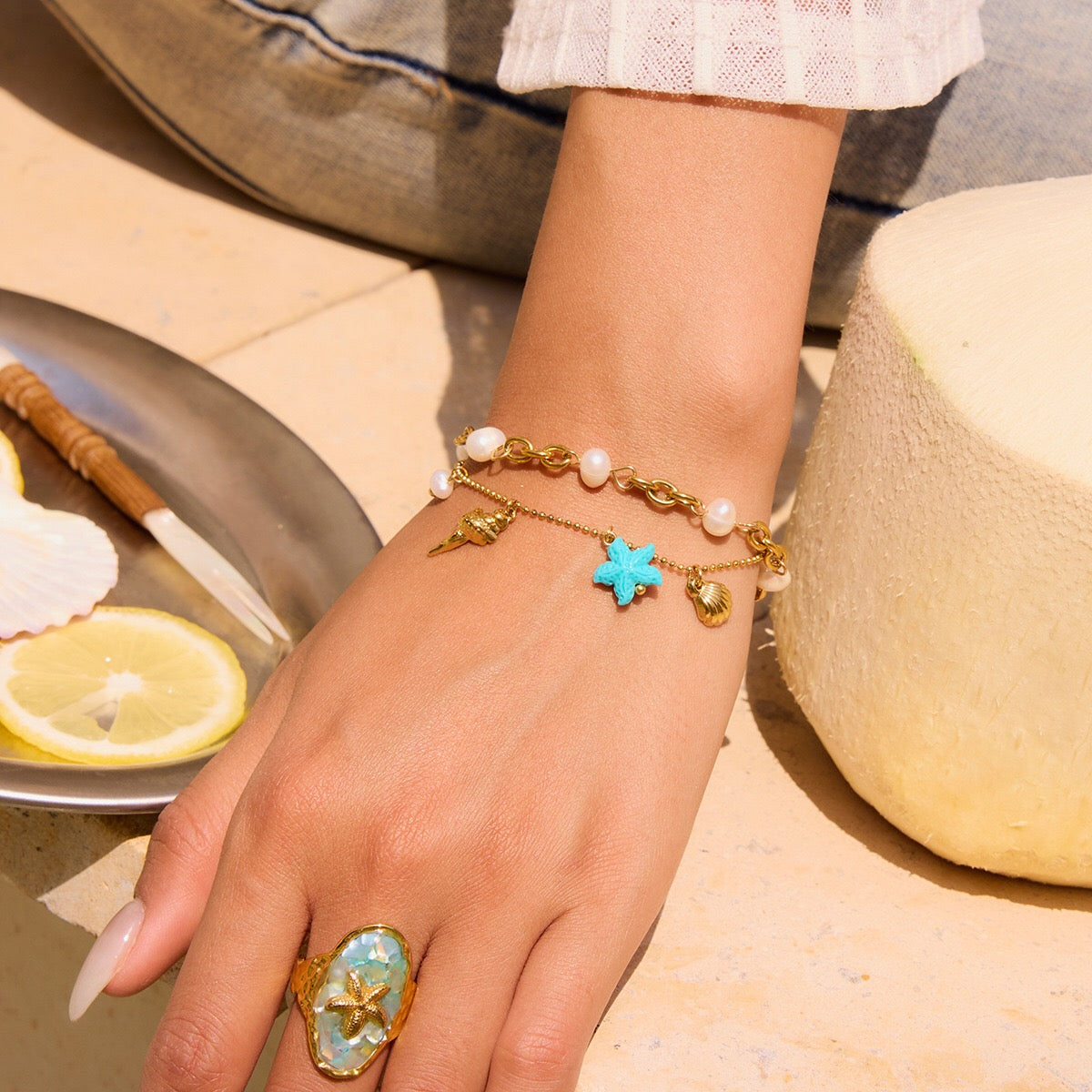 18K Gold Aqua Obsession Blue Starfish Statement Ring