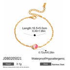 18K Gold Hot Pink Beaded Flower Bow Heart Chain Bracelet Stack