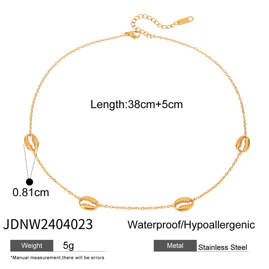 18K Gold Seashell Chain Choker Necklace