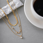 18K Gold Starry Jewel Herringbone Snake Chain Layered Necklace Set