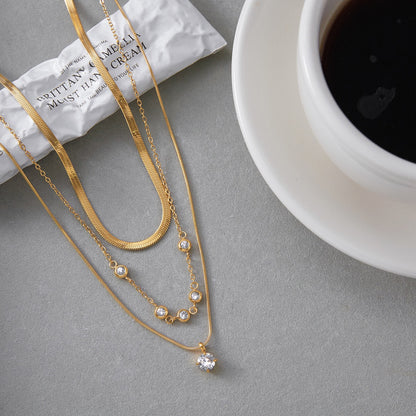 18K Gold Starry Jewel Herringbone Snake Chain Layered Necklace Set