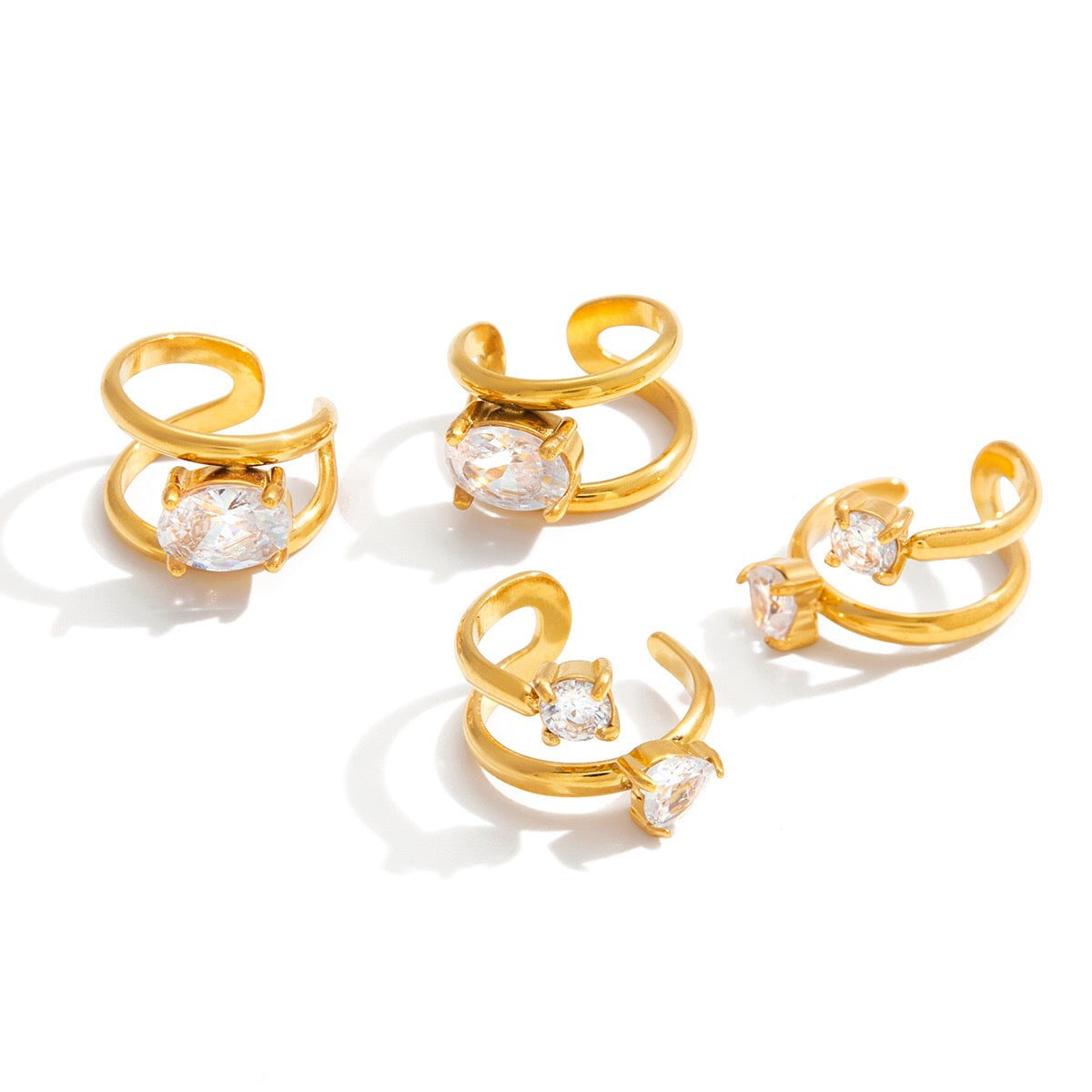 18K Gold Dazzle Huggie Dangle Earrings CZ Ear Cuffs Stack