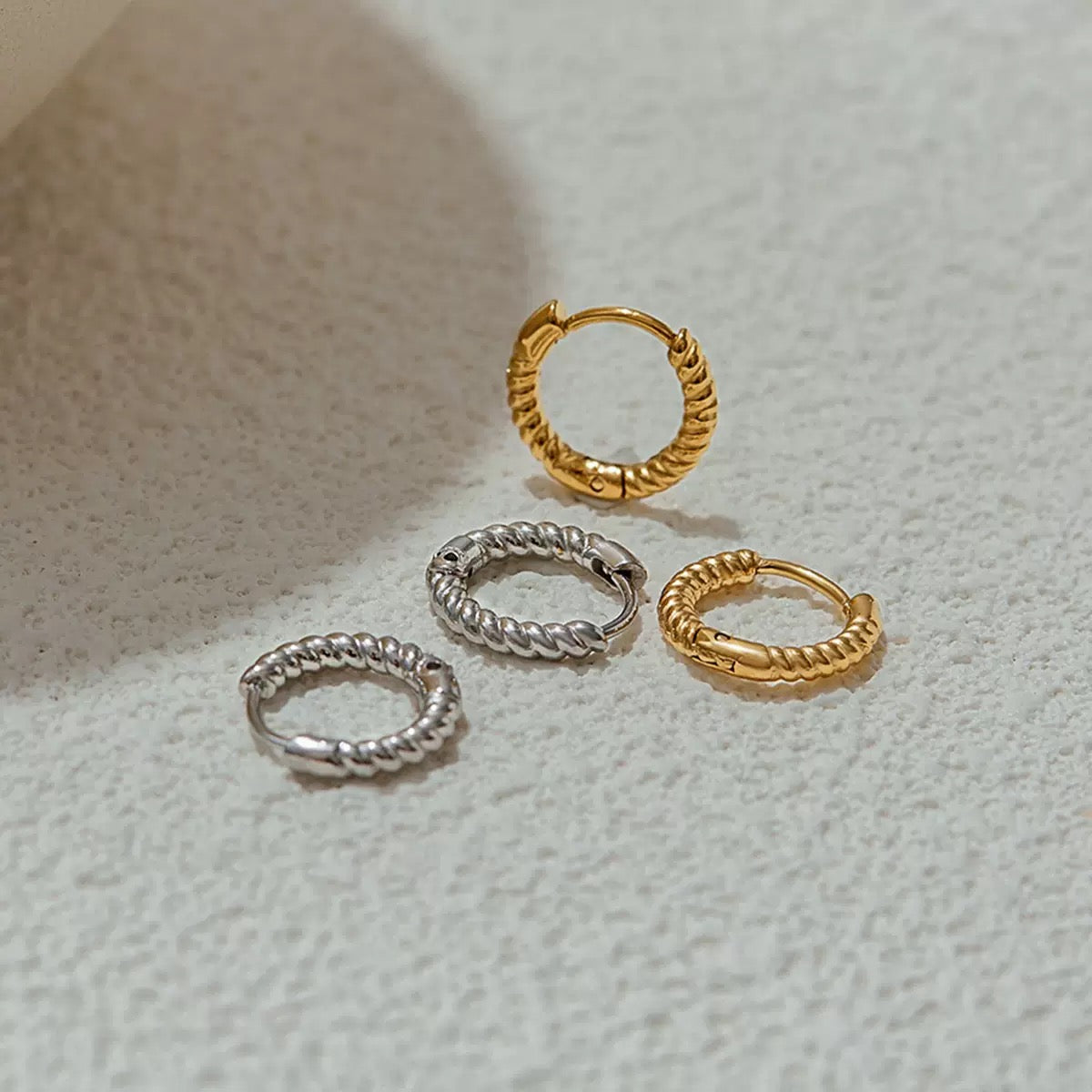 18K Gold Minimalist Twisted Small Hoop Huggie Earrings
