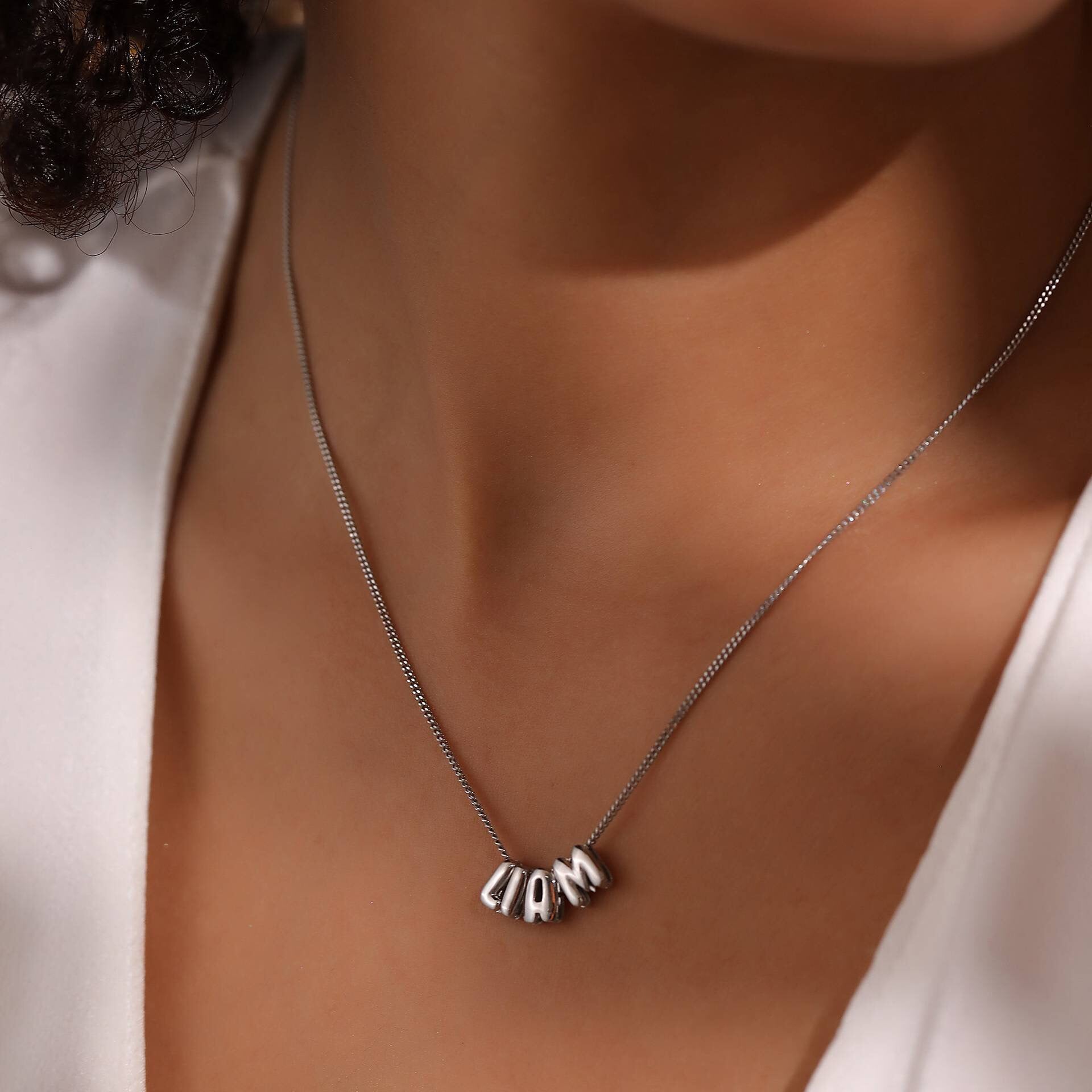 18K Gold and Silver Icon Bubble Letter Initial Custom Name Necklace