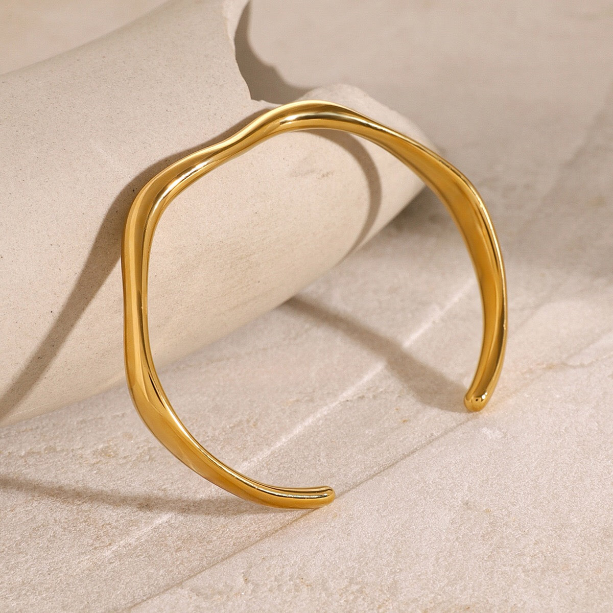18K Gold Surf Statement Wave Cuff Bangle Bracelet