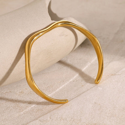 18K Gold Surf Statement Wave Cuff Bangle Bracelet