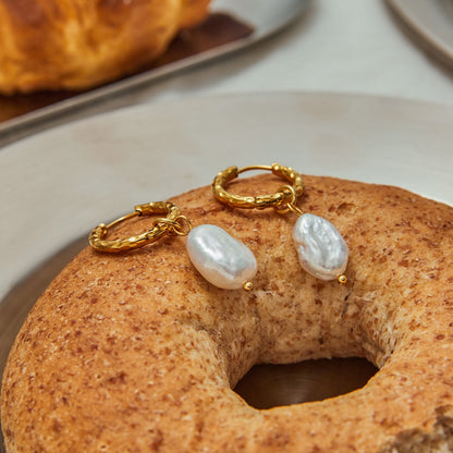 18K Gold Moonlit Elegant Pearl Huggie Earrings Ear Cuffs Studs Set