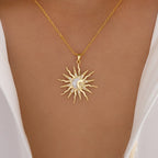 18K Gold Bright Sun Pendant Statement Long Necklace