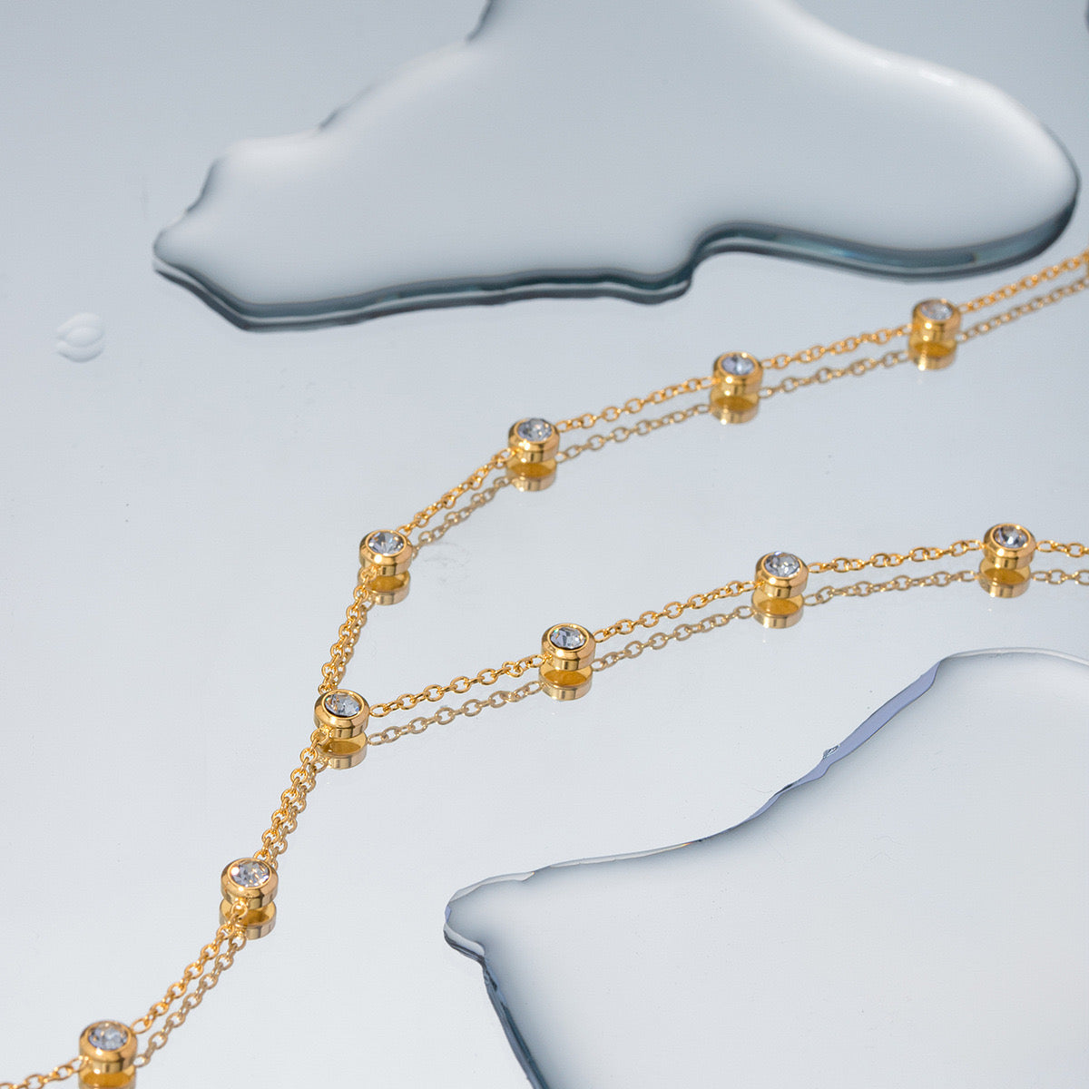 18K Gold Starry Crystal Lariat Necklace