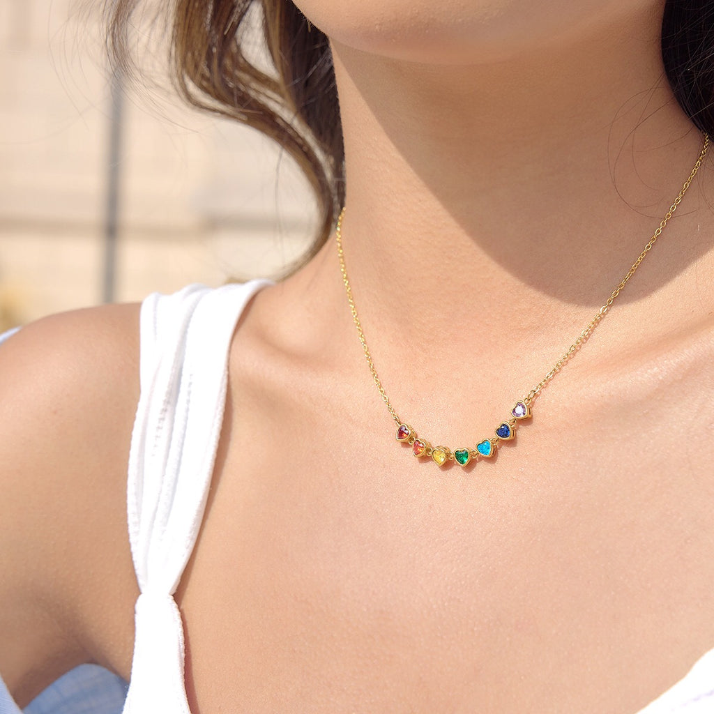18K Gold Color Me Yours Rainbow Heart Pendant Dainty Chain Layered Necklace Set