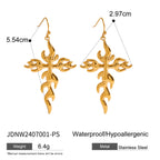 18K Gold Fire Cross Pendant Paperclip Chain Statement Necklace