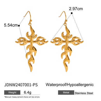 18K Gold Fire Cross Pendant Paperclip Chain Statement Necklace