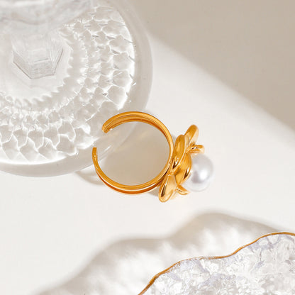 18K Gold Flower Pearl Statement Ring