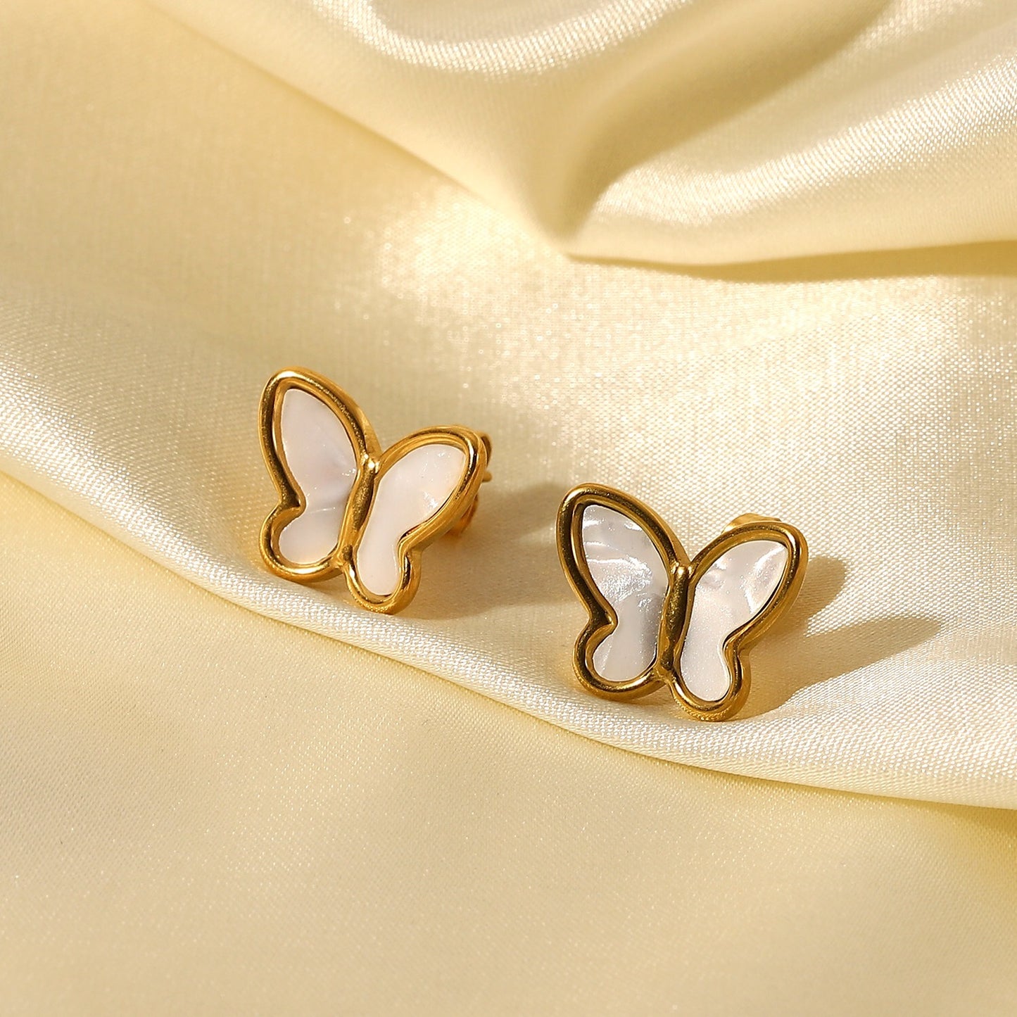 18K Butterfly Mother of Pearl Stud Earrings