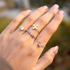 18K Gold Daydream Pink Butterfly Color Stones Adjustable Chain Ring