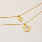 18K Gold Cascading Sun Pedant Paperclip Chain Layered Necklace Set