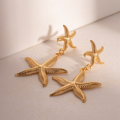 18K Gold Starfish Dangle Earrings