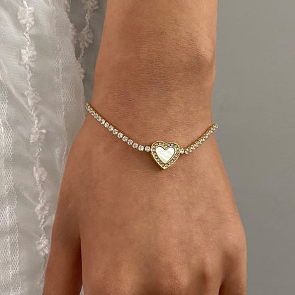 18K Gold Heart Tennis Bracelet