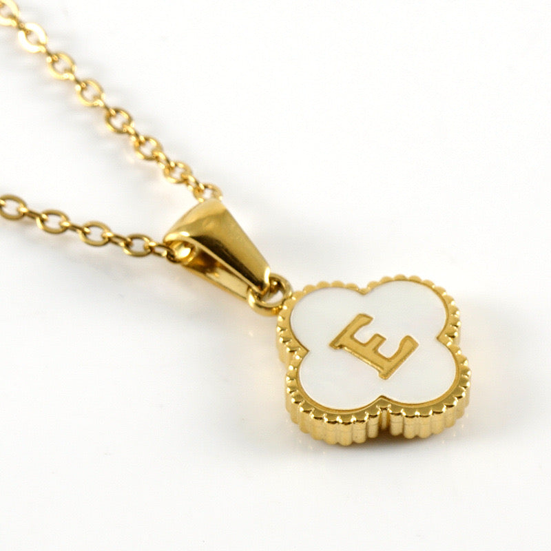 18K Gold Initial Clover Pendant Necklace