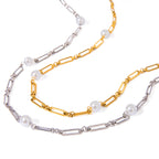 18K Gold Paperclip Chain Pearl Chain Extra Long Necklace