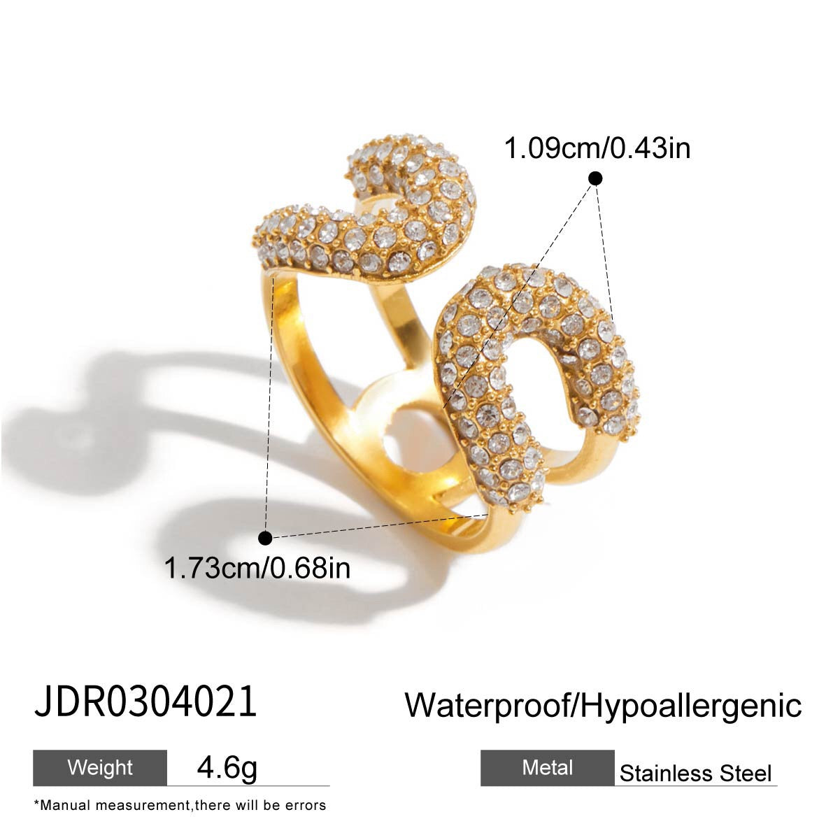 18K Gold Runway Chic Safety Pin CZ Pearl Statement Rings