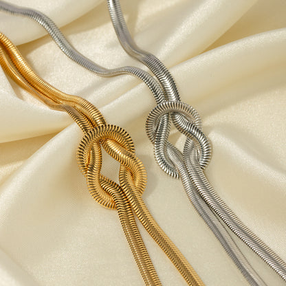 18K Gold Knotted Herringbone Snake Chain Choker Necklace