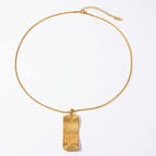18K Gold Ribbed Plate Pendant Necklace & Statement Dangle Earrings Set