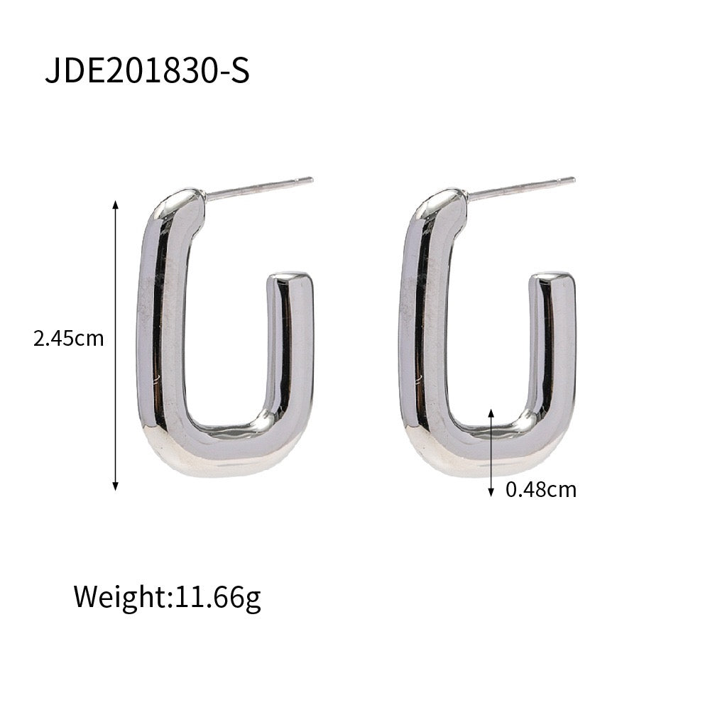 18K Gold U Shape Hoop Huggie Earrings
