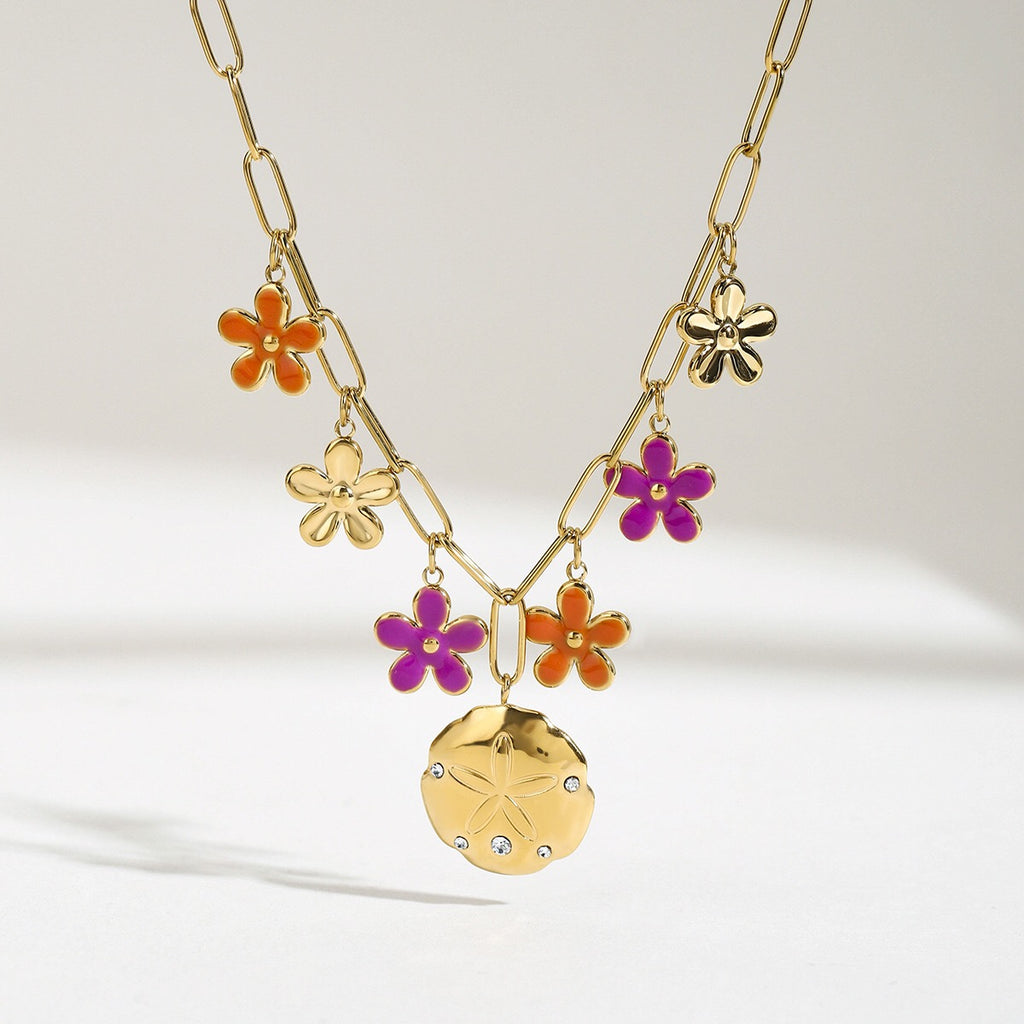 18K Gold Sunset Bloom Flower Charm Necklace
