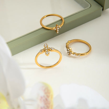 18K Gold Grace Cross Pave Stacking Rings