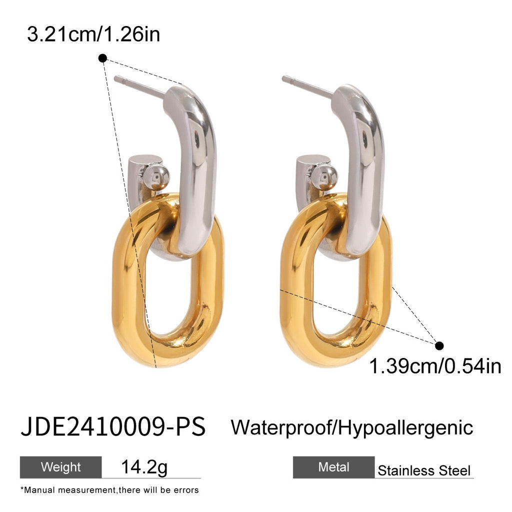 18K Gold and Silver Two Tone Knockout Hoop Dangle Earrings