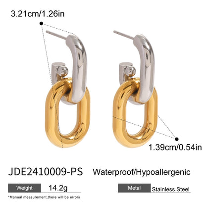 18K Gold and Silver Two Tone Knockout Hoop Dangle Earrings