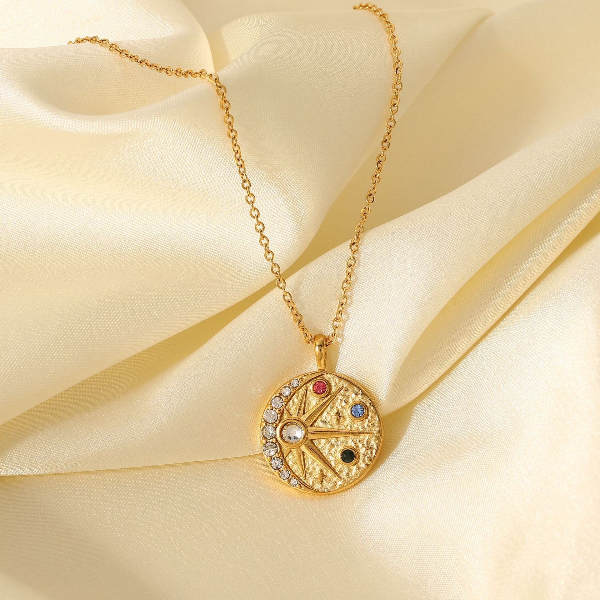 18K Gold Celestial Coin Pendant Necklace