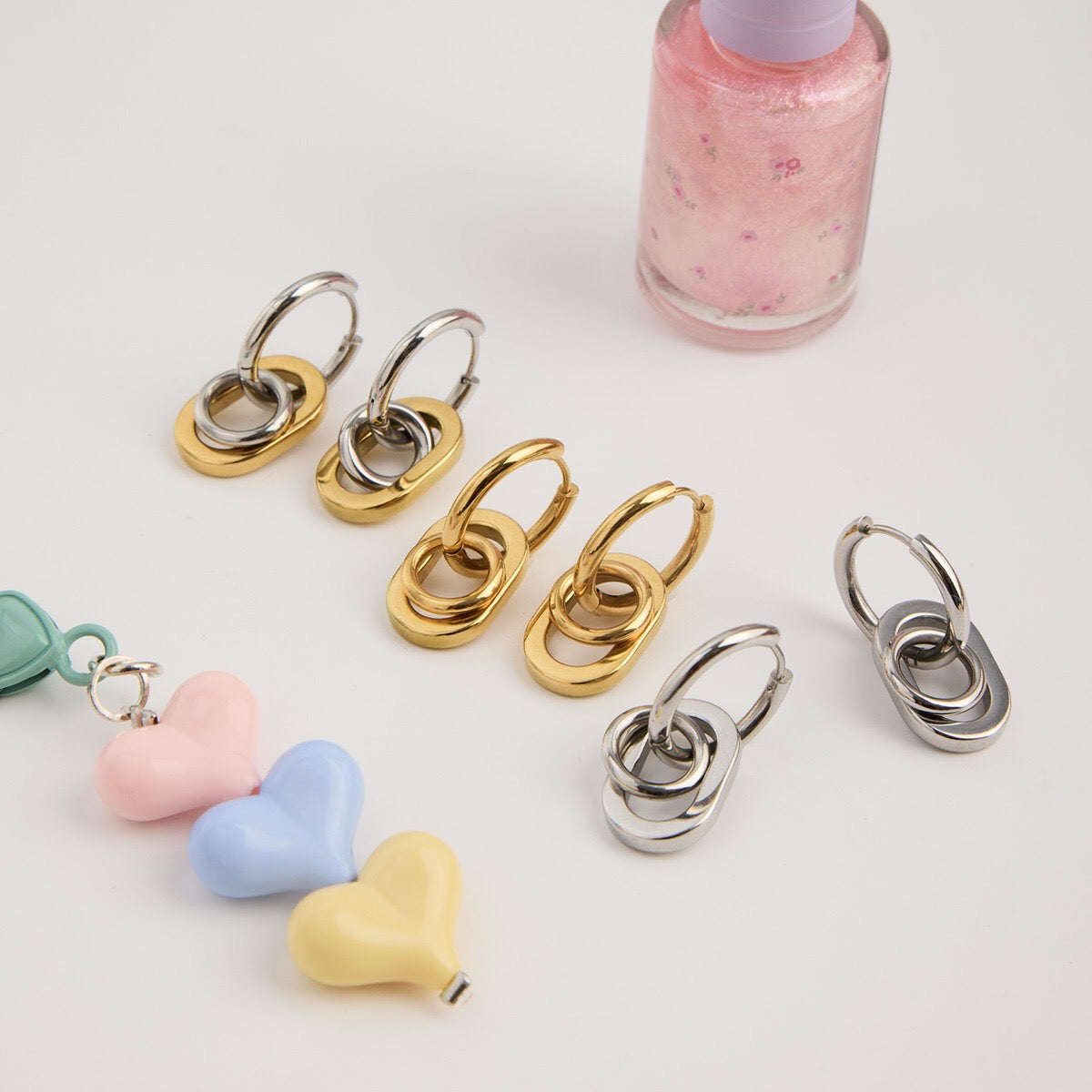 18K Gold and Silver Two Tone Trinity Small Hoop Dangle Huggie Earrings