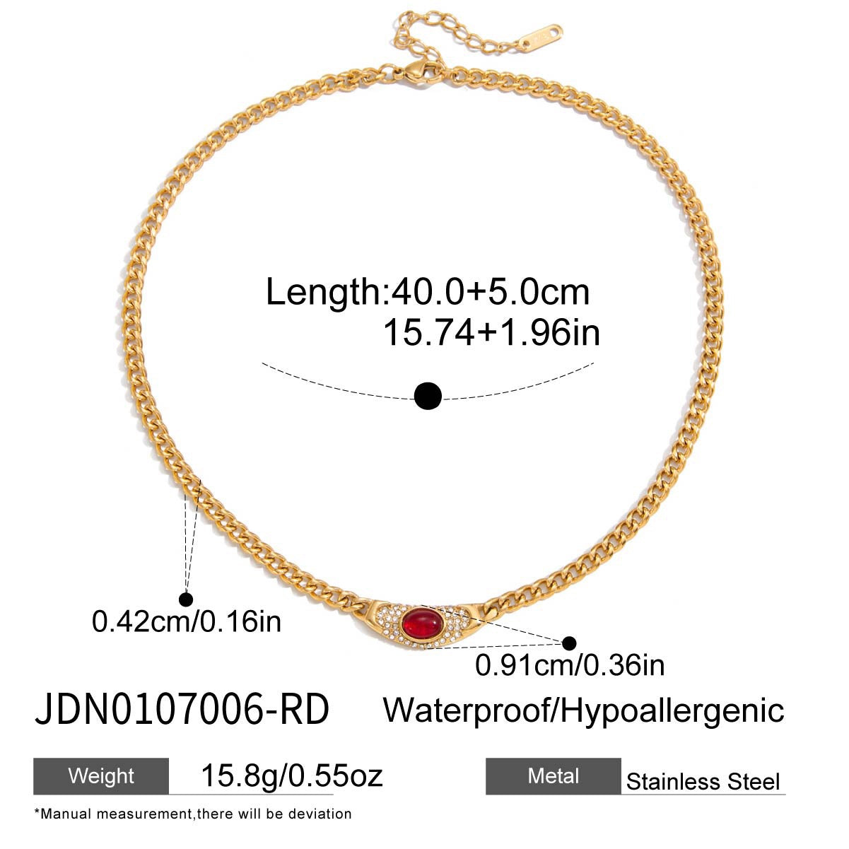 18K Gold Empire Gemstone Cuban Link Chain Statement Necklace