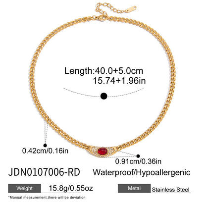 18K Gold Empire Gemstone Cuban Link Chain Statement Necklace