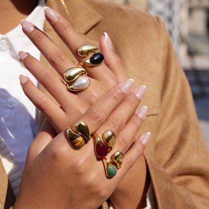 18K Gold Modern Royalty Gemstone Pearl Statement Ring