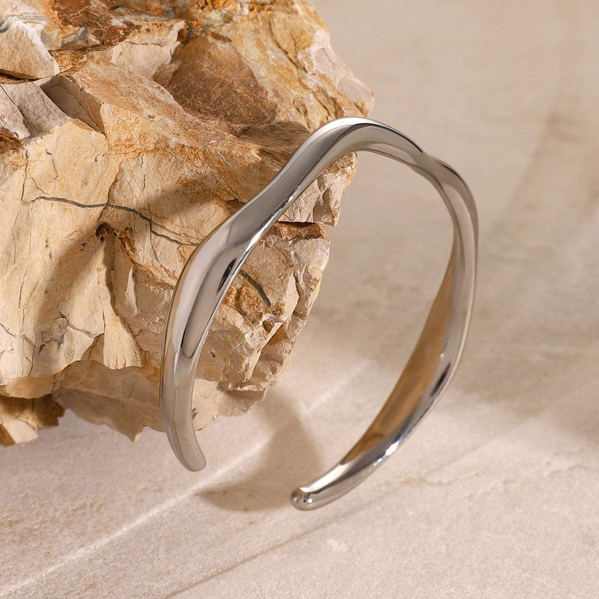 18K Gold Surf Statement Wave Cuff Bangle Bracelet
