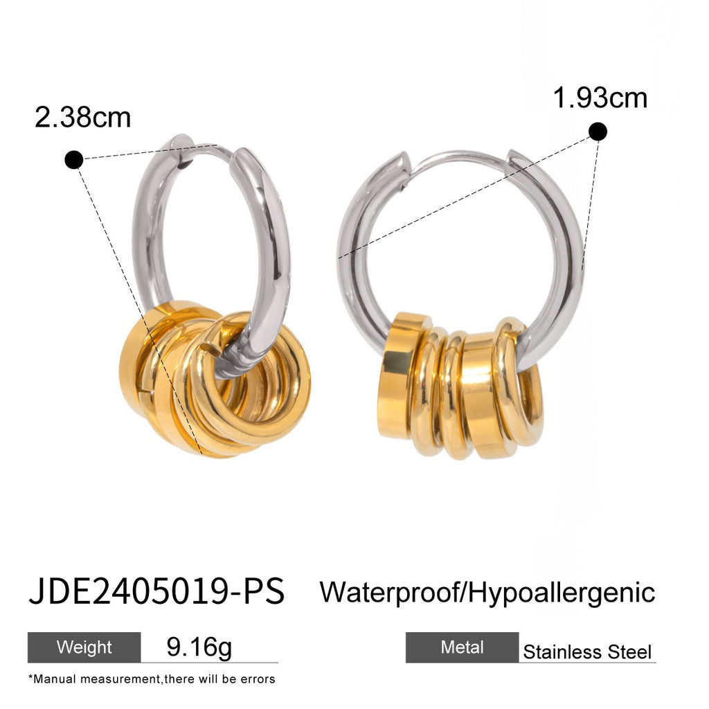 18K Gold and Silver Two Tone Sweet Motion Dangle Hoop Earrings